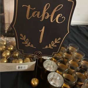 Gold and Black Table Number Sign and stands